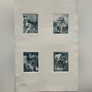 Disney Characters with Kids Etched Metal Plates Spread Art Prints by Ron Pekar